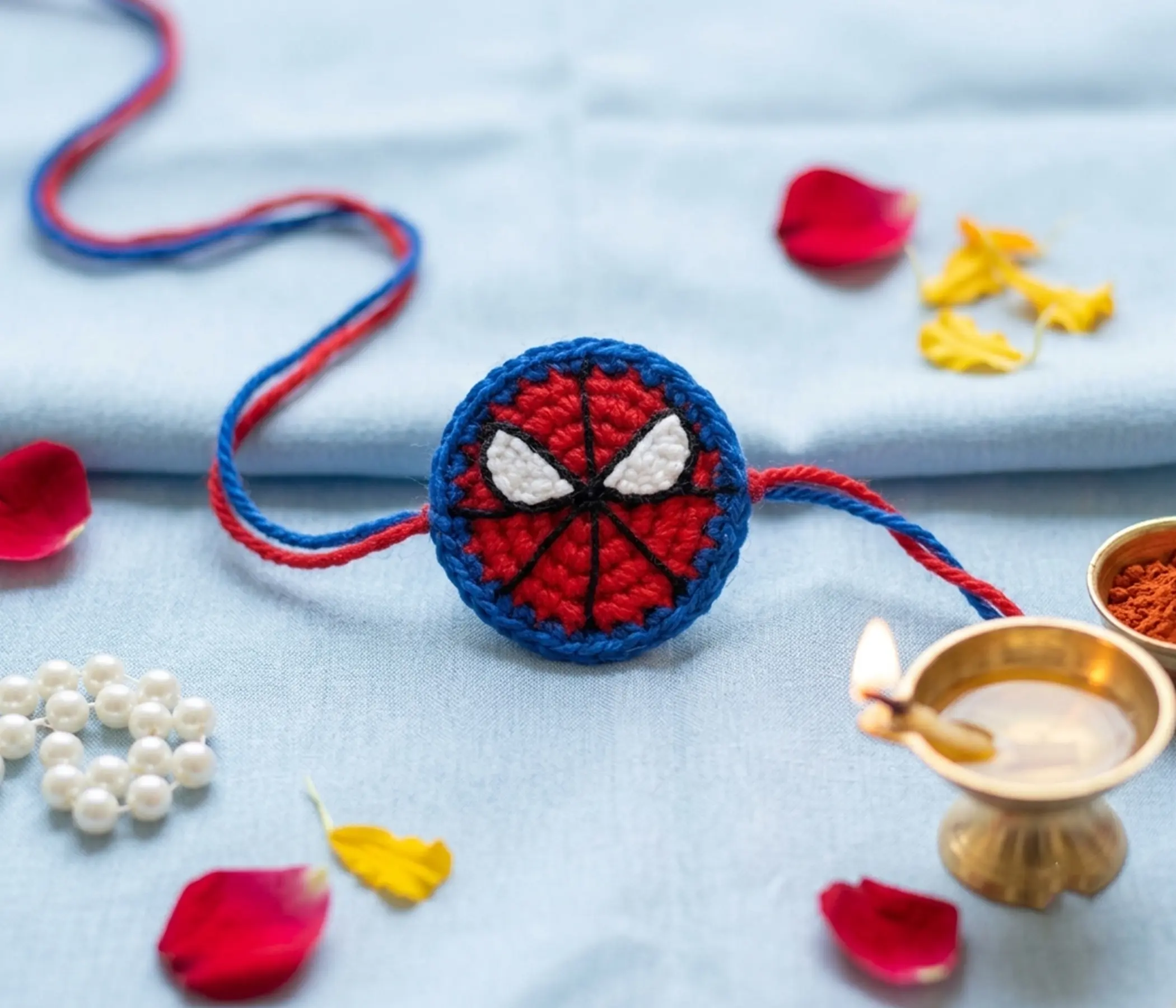 Spiderman Inspired Handmade Kids Crochet Rakhi